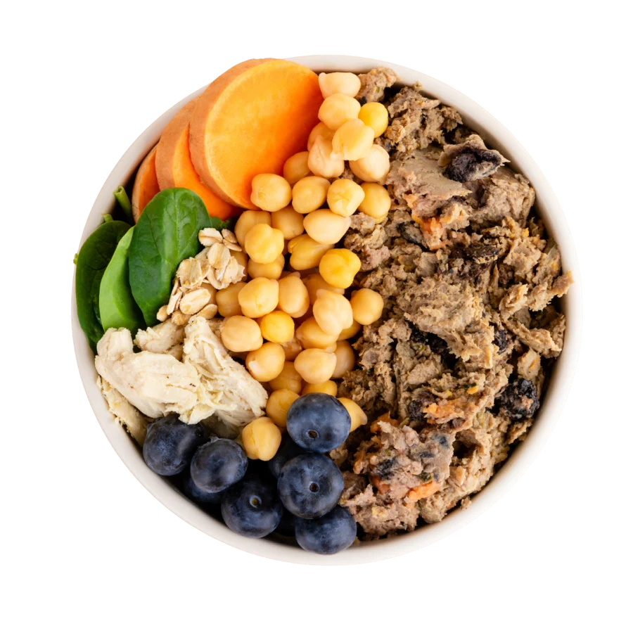 A bowl of DASH Chicken Recipe surrounded by its whole-food ingredients