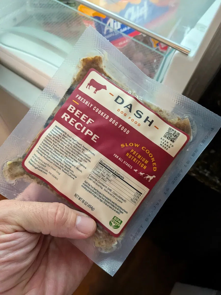 A DASH Beef Recipe pack held up to the light